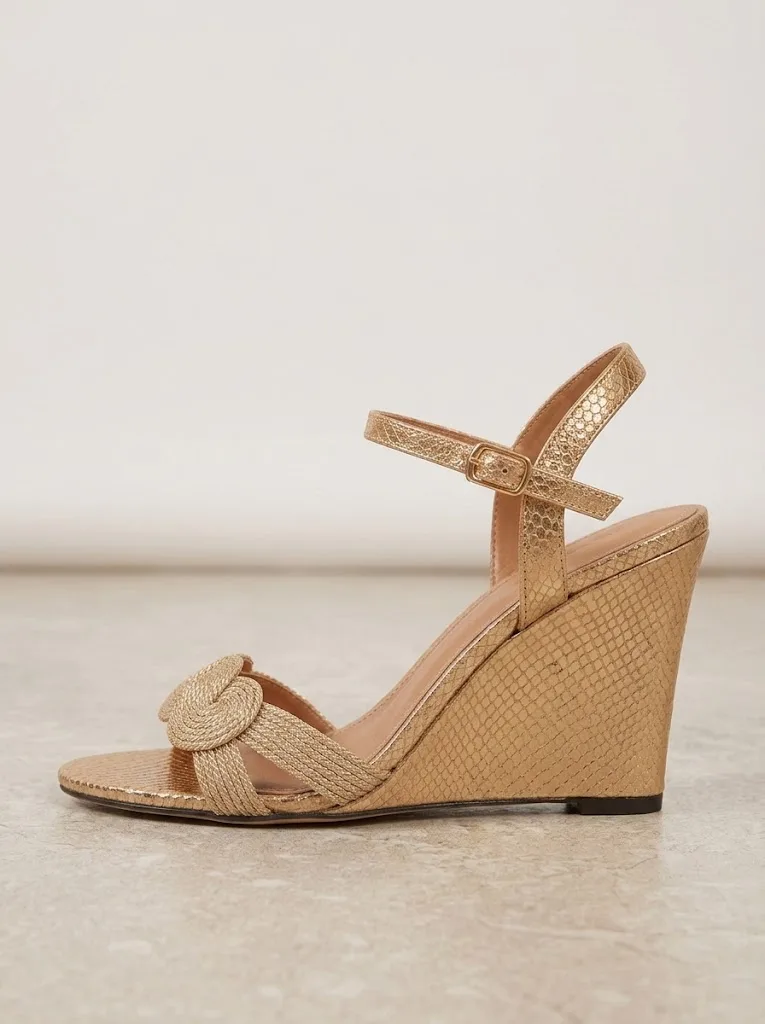 TAN WOVEN KNOT WEDGE SANDALS 215 — photo 1