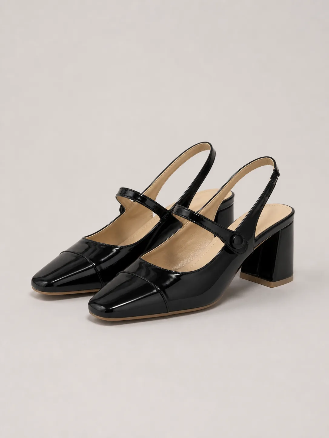 BLACK PATENT MARY JANE SLINGBACK BLOCK HEELS PRODUCT63