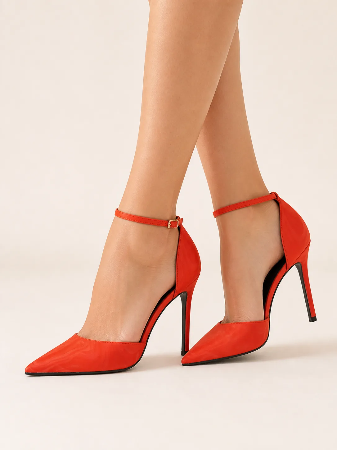 RED SATIN ANKLE STRAP STILETTO PUMPS PRODUCT34 — photo 1