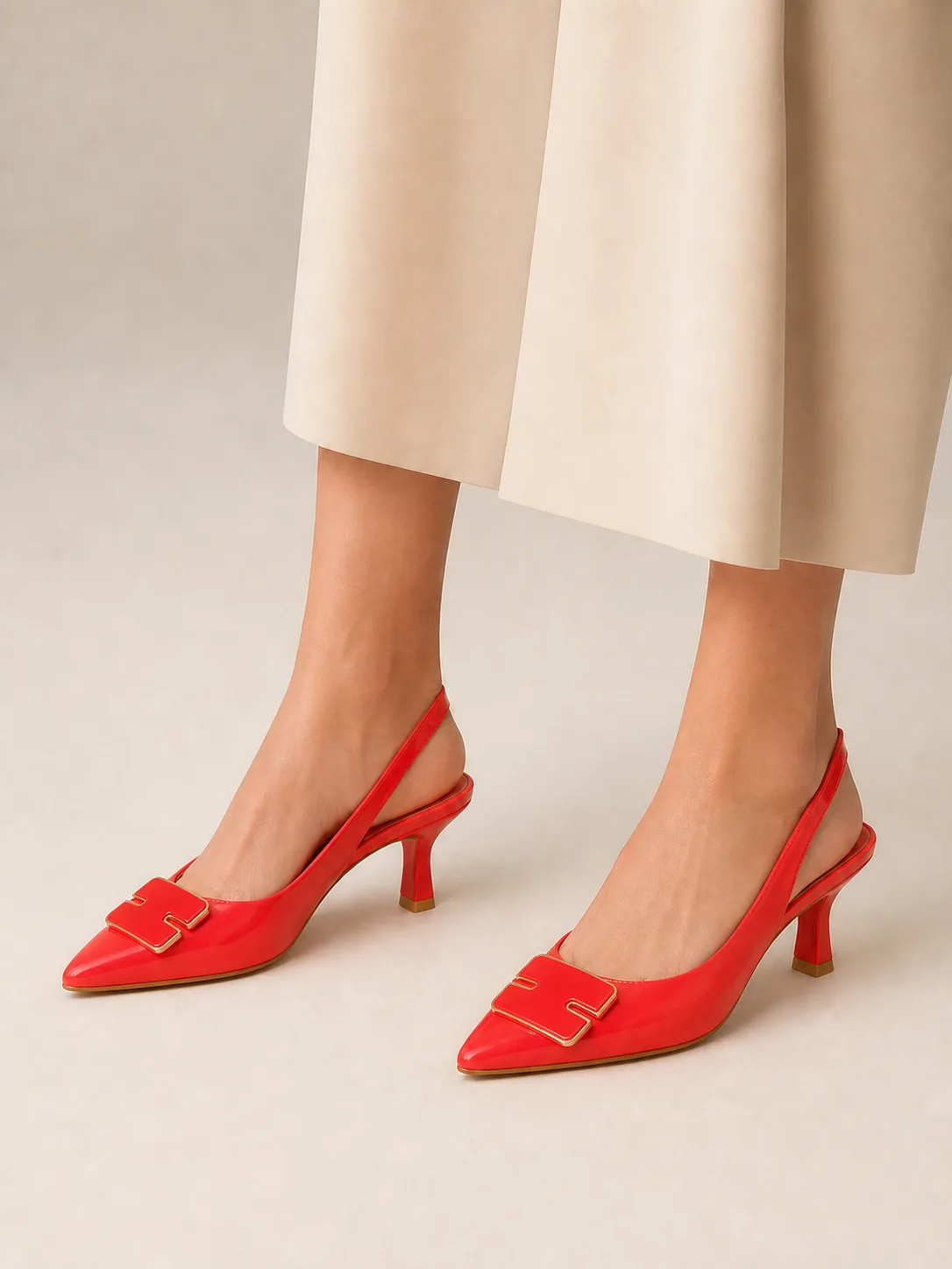 RED PATENT GOLD BUCKLE SLINGBACK HEELS PRODUCT174 — photo 1