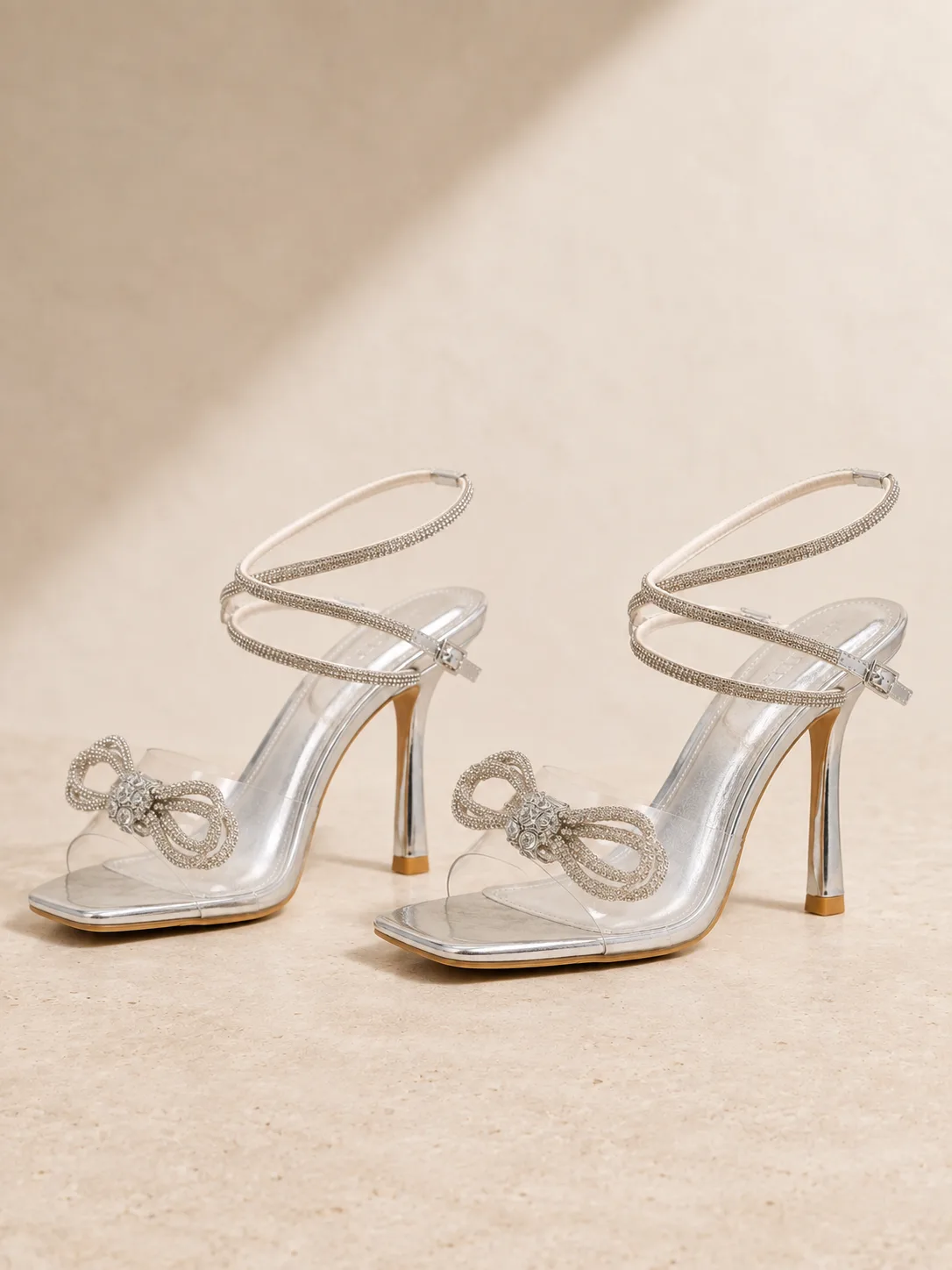 SILVER CRYSTAL DOUBLE BOW CLEAR SANDALS PRODUCT344