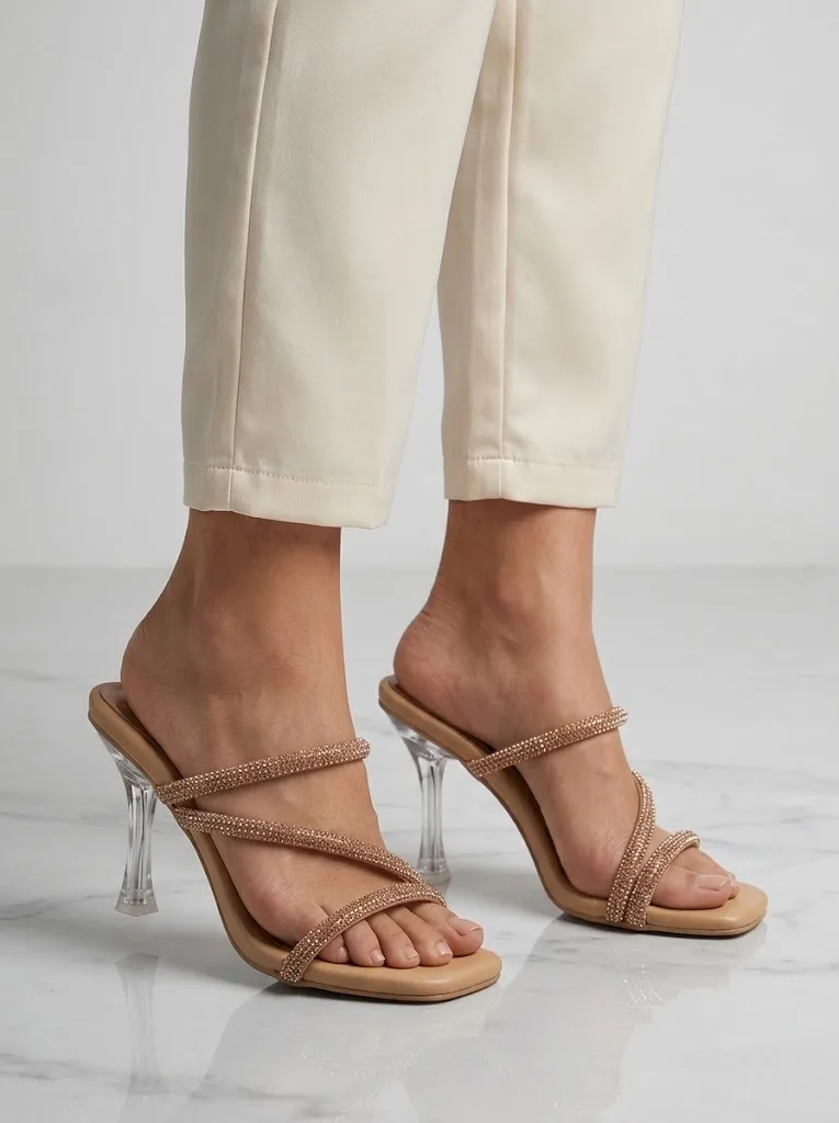 ROSE GOLD RHINESTONE CLEAR HEEL SANDALS 209
