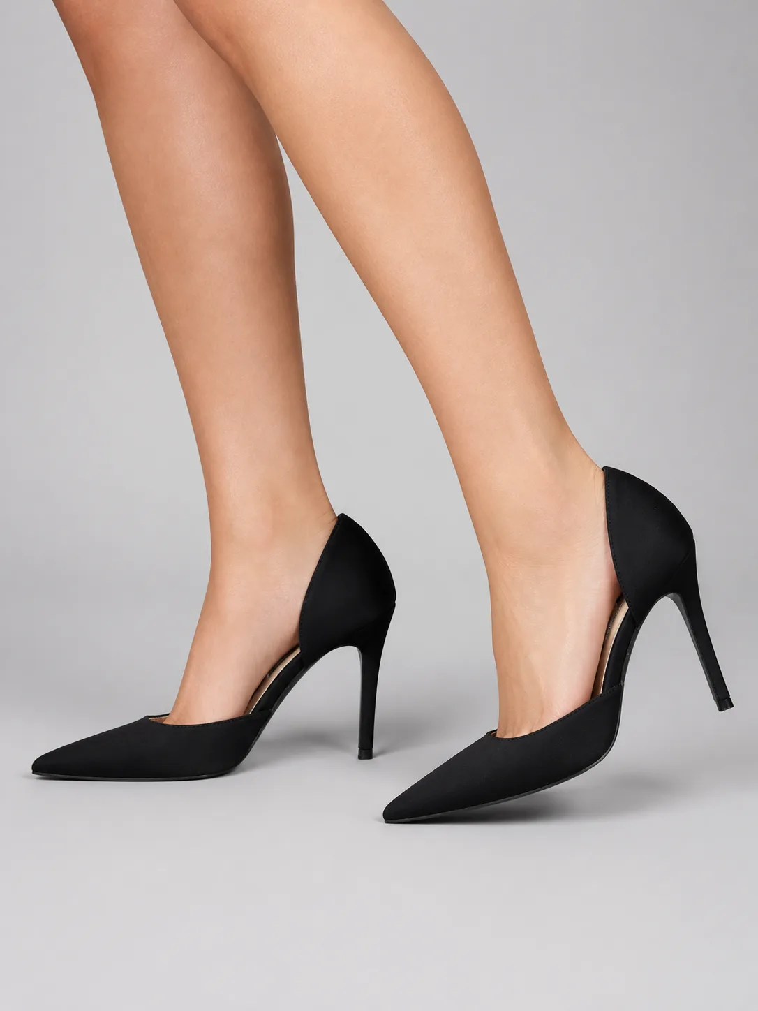 BLACK SATIN V CUT STILETTO PUMPS PRODUCT74 — photo 1