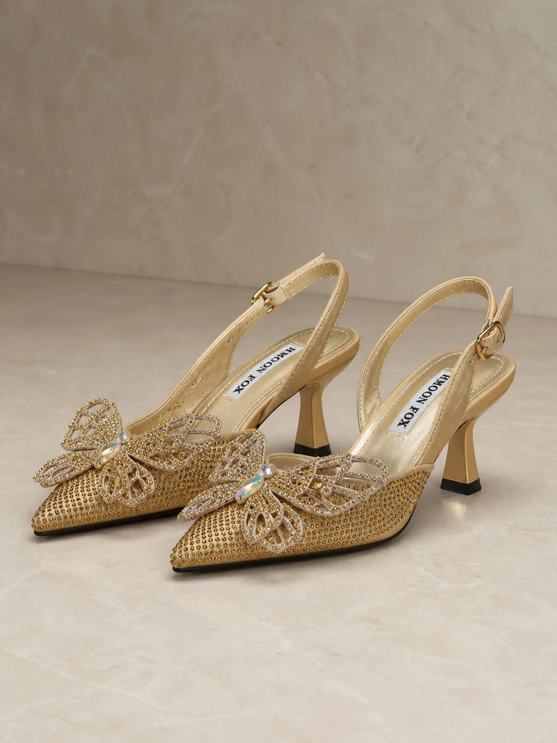 GOLD GLITTER CRYSTAL BUTTERFLY SLINGBACKS PRODUCT203 — photo 1