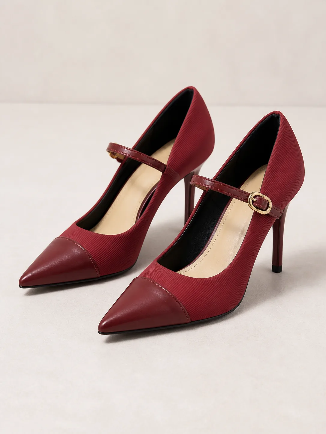 MAROON CAP TOE MARY JANE STILETTO PUMPS PRODUCT65