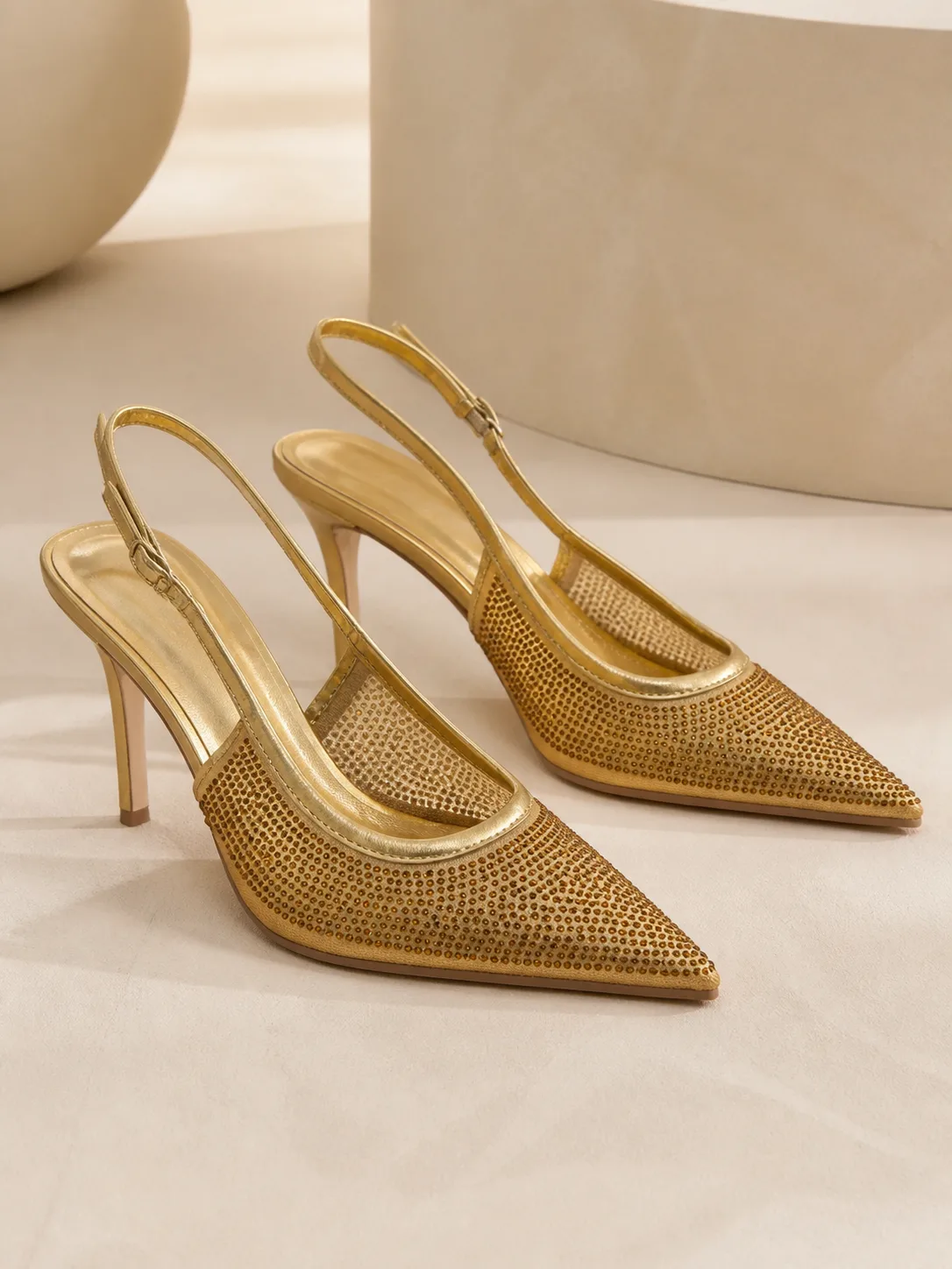 GOLD CRYSTAL MESH SLINGBACK STILETTOS PRODUCT201
