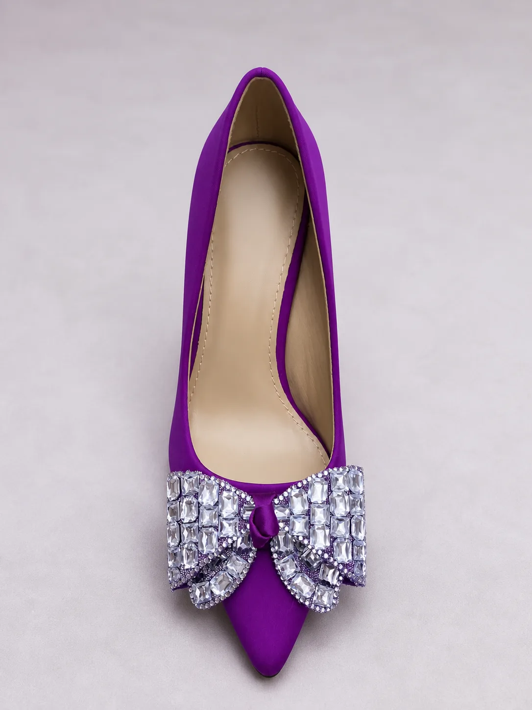 PURPLE SATIN CRYSTAL CLUSTER BOW PUMPS PRODUCT296