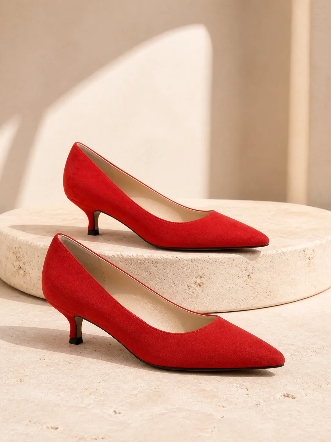 RED SUEDE KITTEN HEEL COURT SHOES PRODUCT289