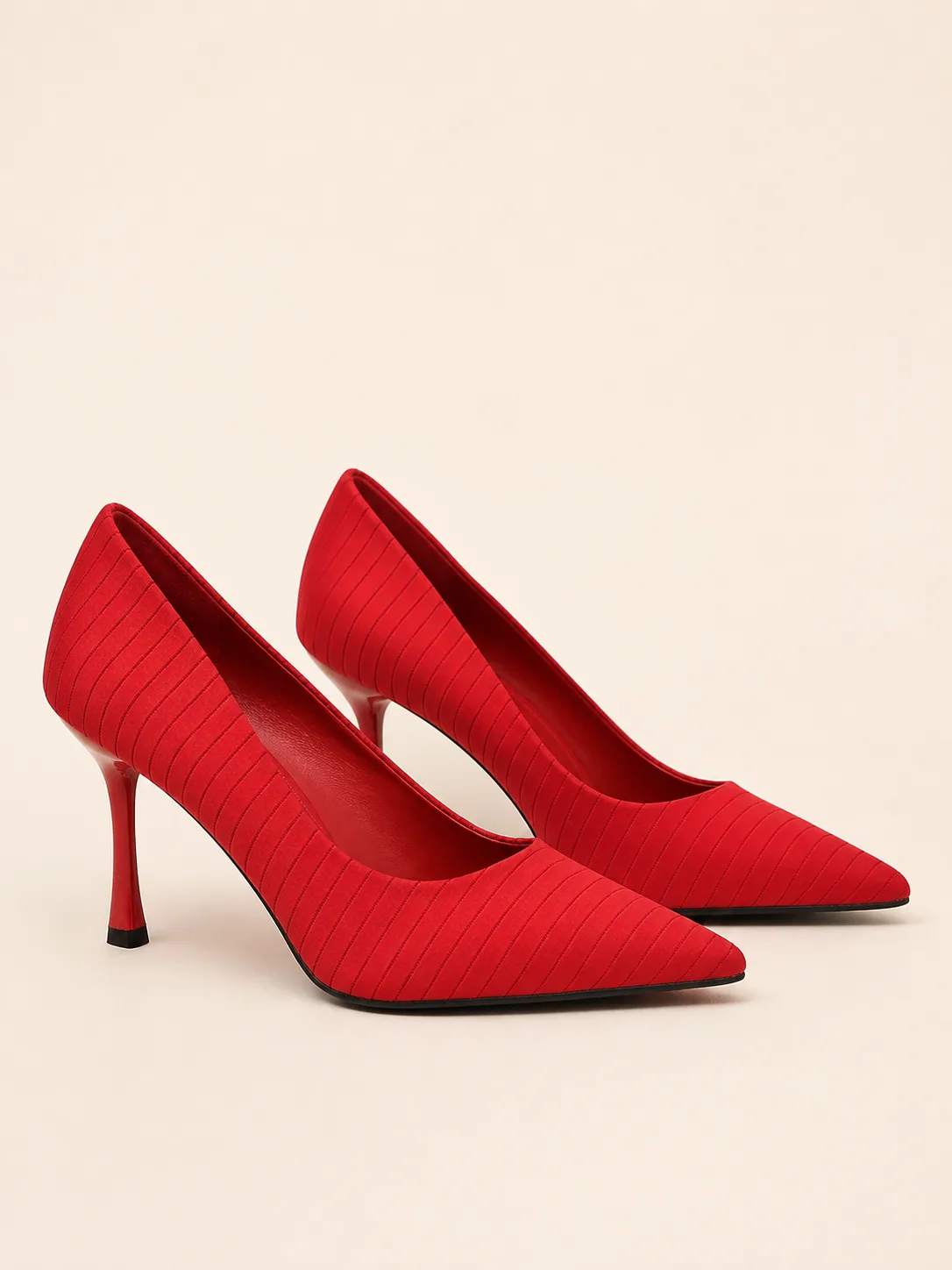 RED TEXTURED POINTED STILETTO PUMPS PRODUCT46