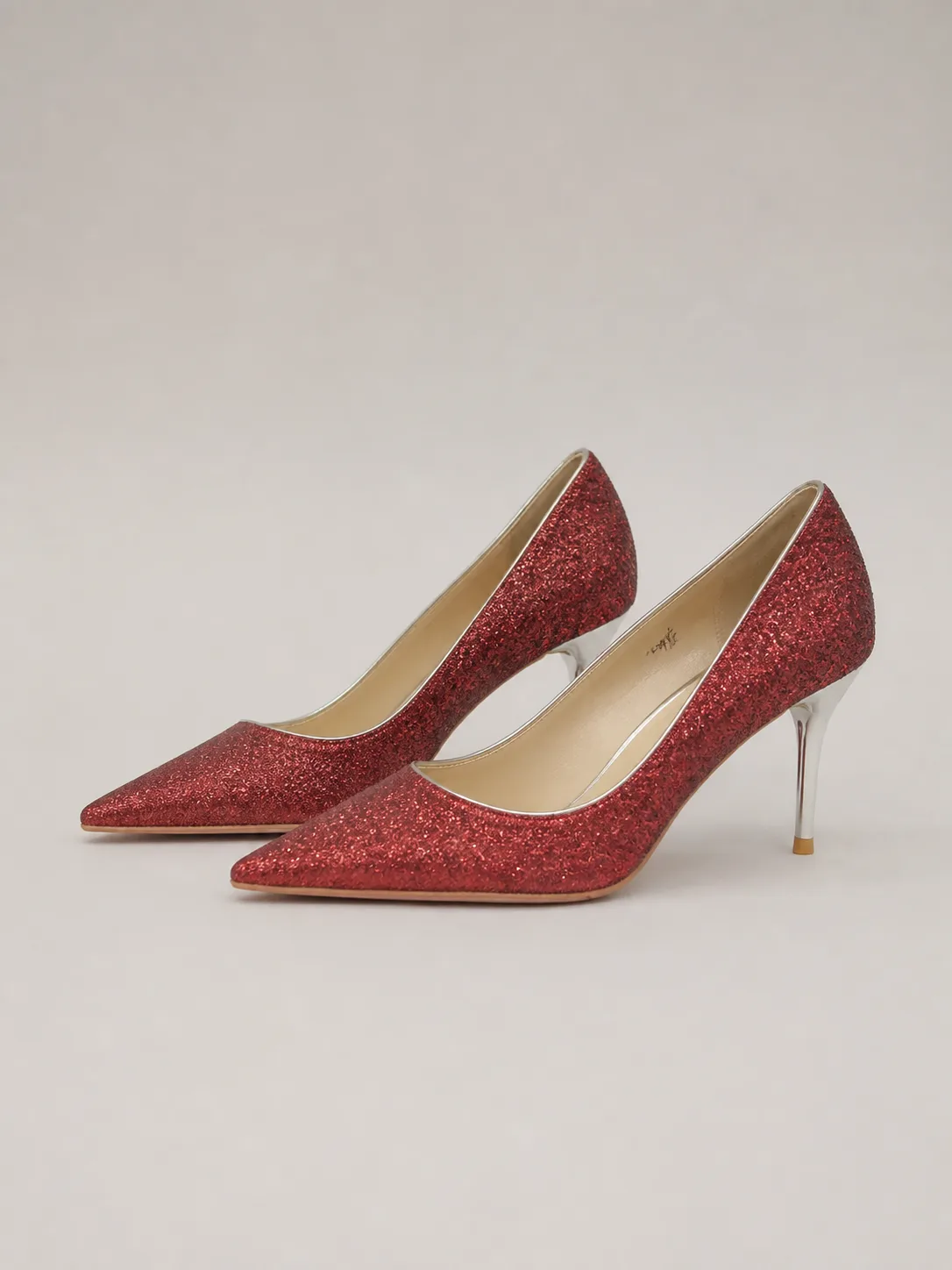 RED GLITTER GOLD HEEL STILETTO PUMPS PRODUCT56