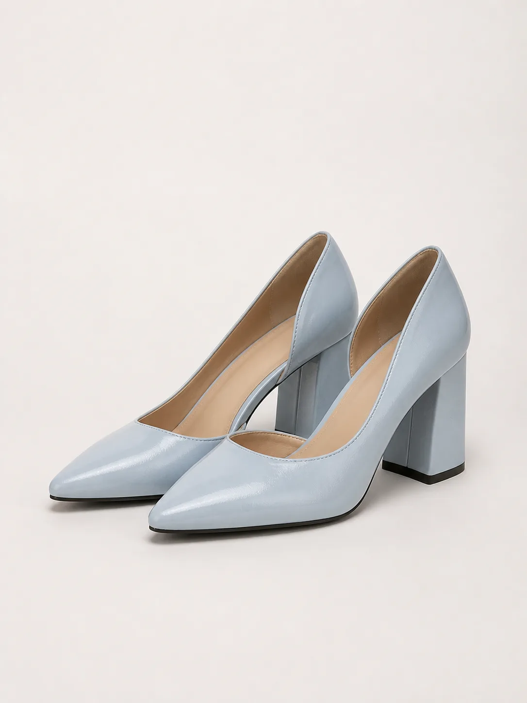 POWDER BLUE PATENT BLOCK HEEL PUMPS PRODUCT40