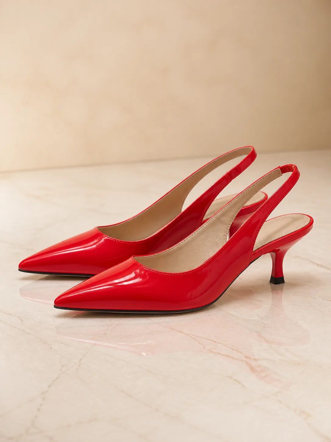RED PATENT POINTED SLINGBACK PUMPS PRODUCT124B