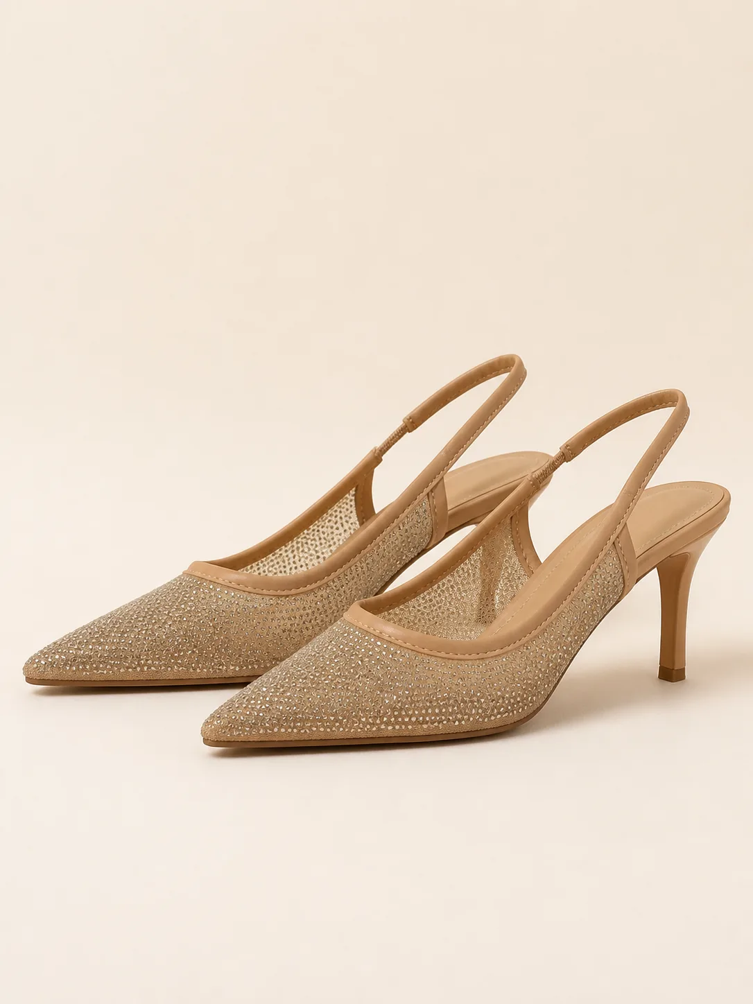 GOLD CRYSTAL MESH SLINGBACK HEELS PRODUCT38
