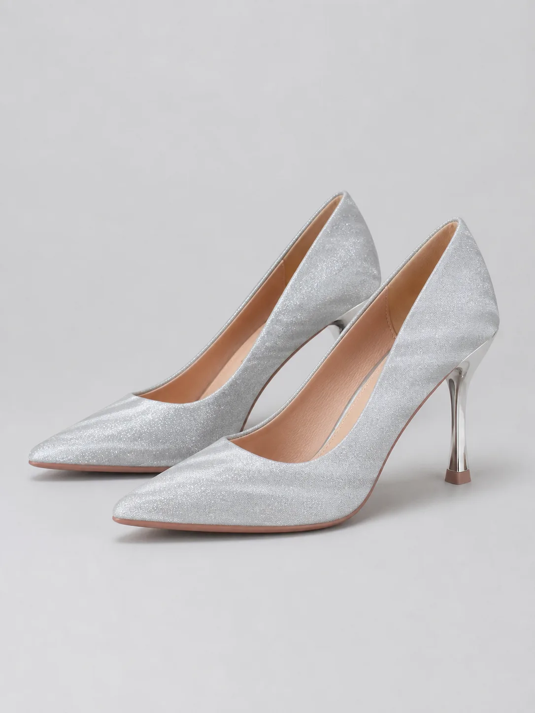 SILVER GLITTER METALLIC HEEL STILETTO PUMPS PRODUCT109