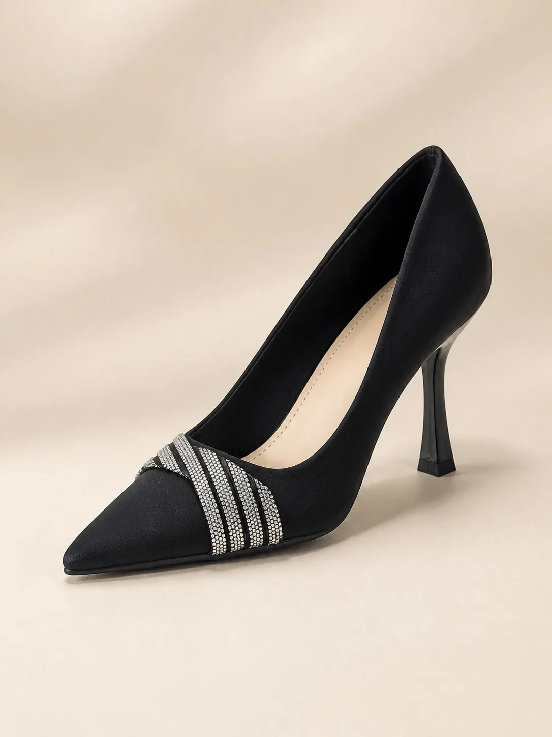 BLACK SATIN CRYSTAL BAND STILETTO PUMPS PRODUCT94 — photo 1