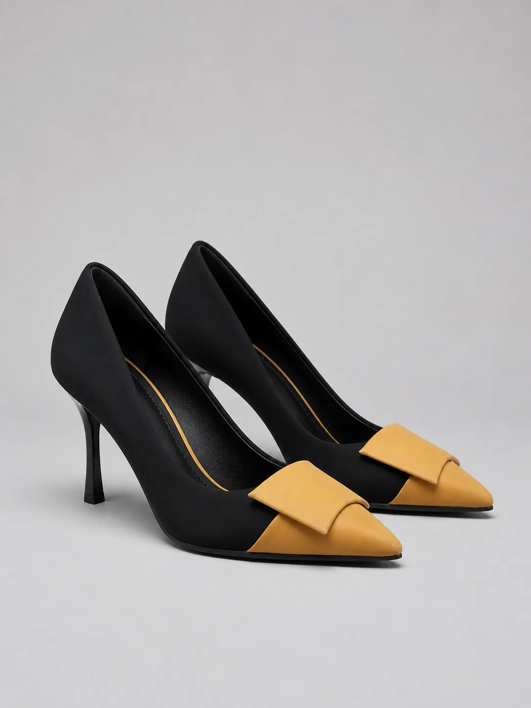 BLACK MUSTARD COLOUR BLOCK STILETTO PUMPS PRODUCT110