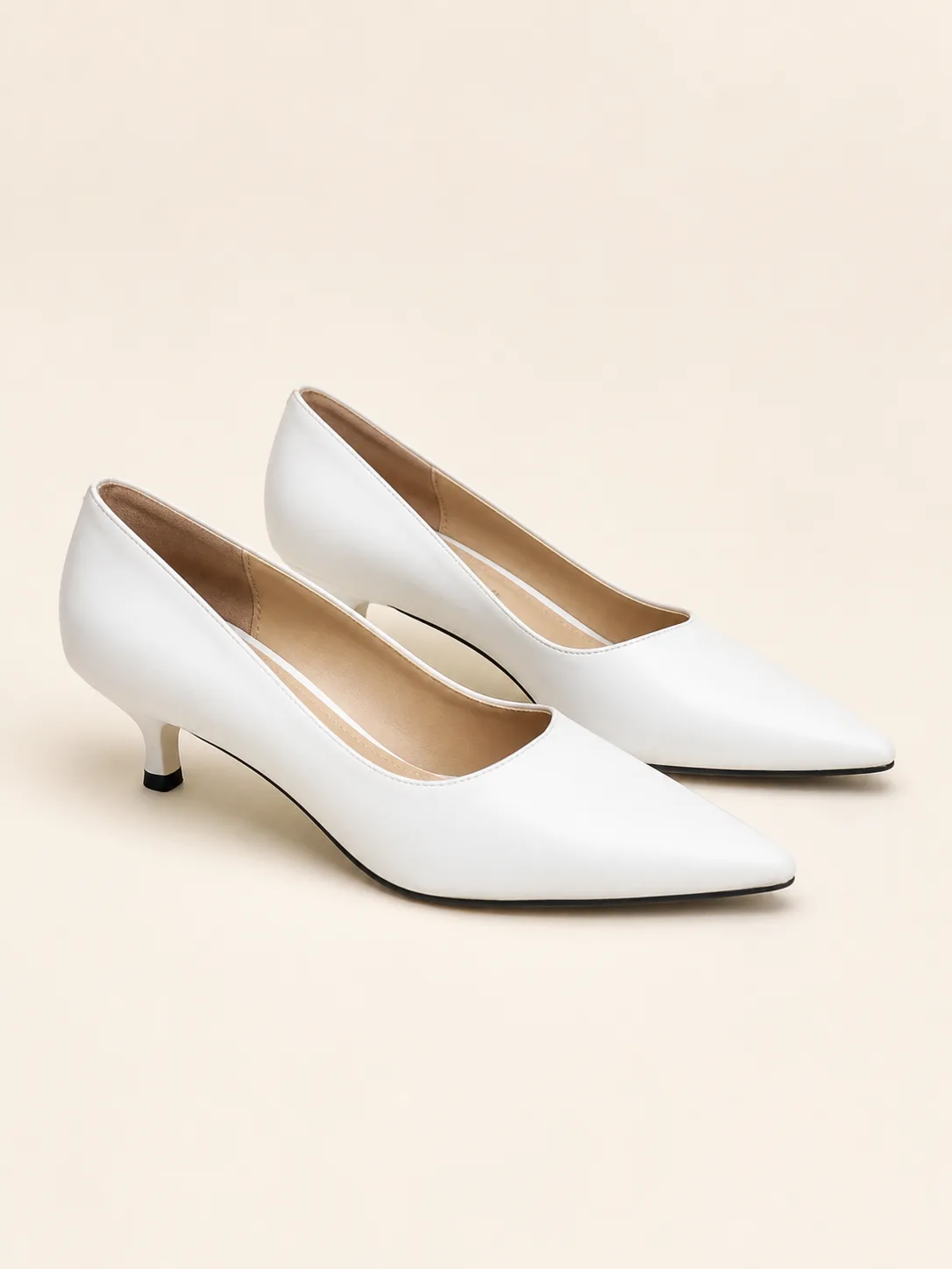 WHITE POINTED KITTEN HEEL PUMPS PRODUCT112