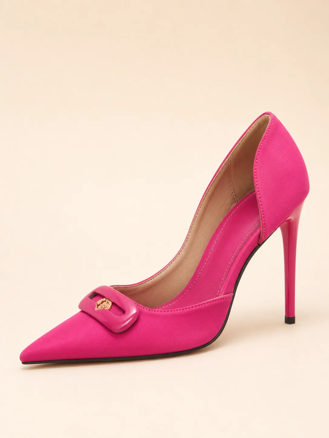 FUCHSIA SATIN BUCKLE STILETTO PUMPS PRODUCT113