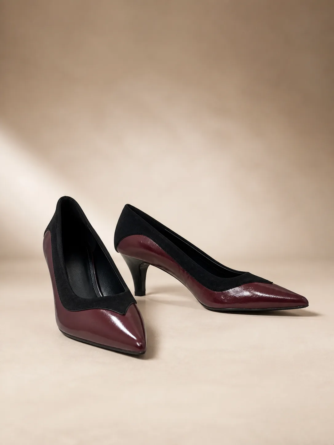 MAROON BLACK CAP TOE KITTEN HEEL PUMPS PRODUCT133