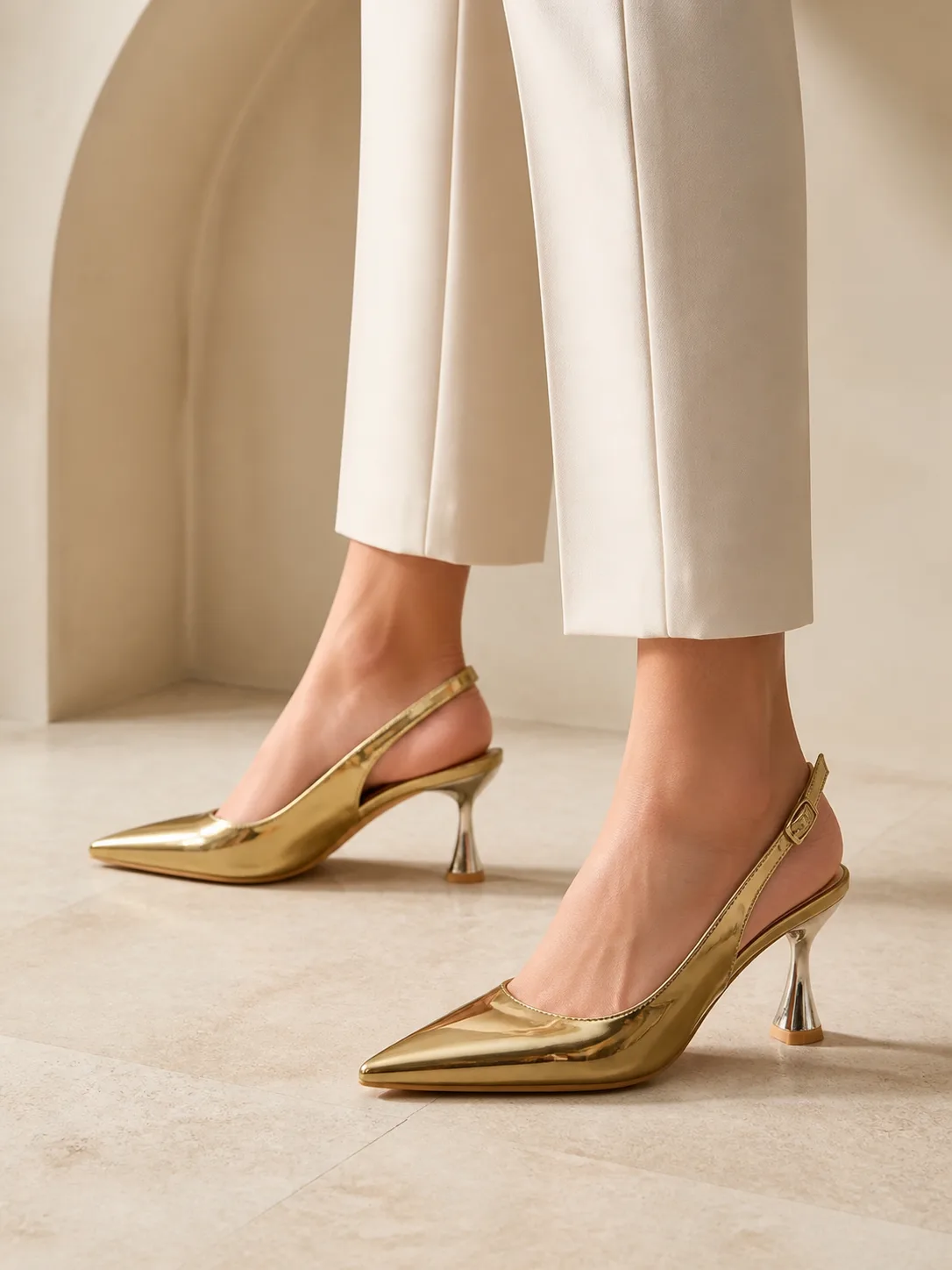 GOLD MIRROR CLEAR HEEL SLINGBACK PUMPS PRODUCT178 — photo 1