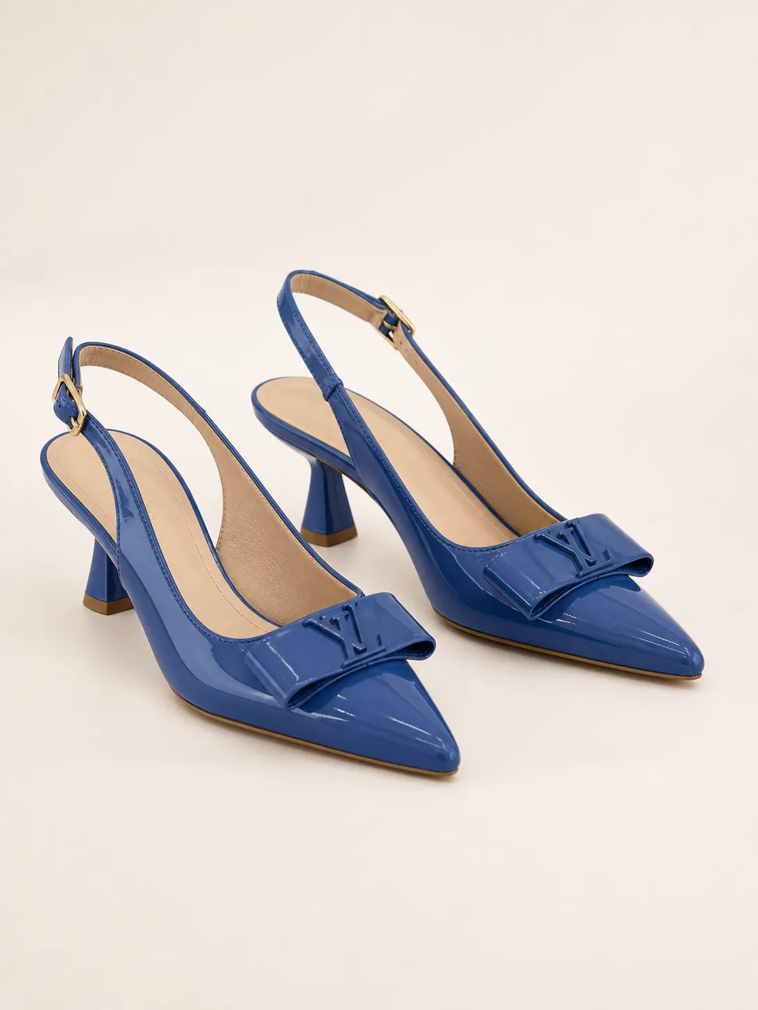 BLUE PATENT BOW SLINGBACK FLARED HEELS PRODUCT32