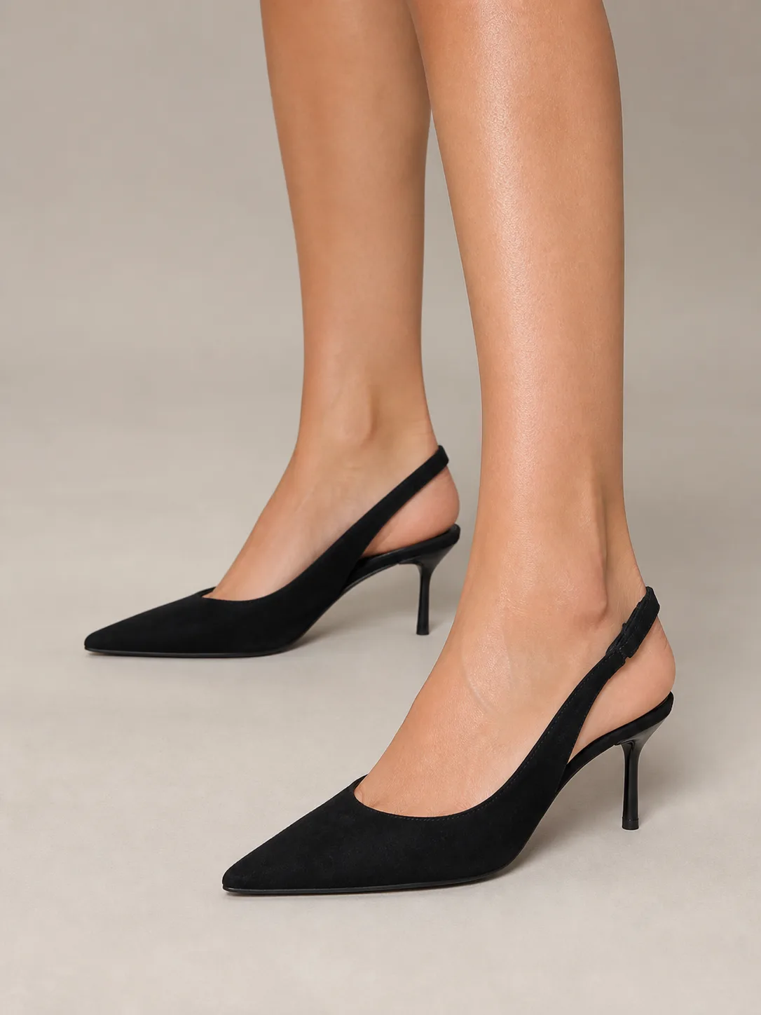 BLACK SATIN POINTED SLINGBACK STILETTOS PRODUCT90 — photo 1