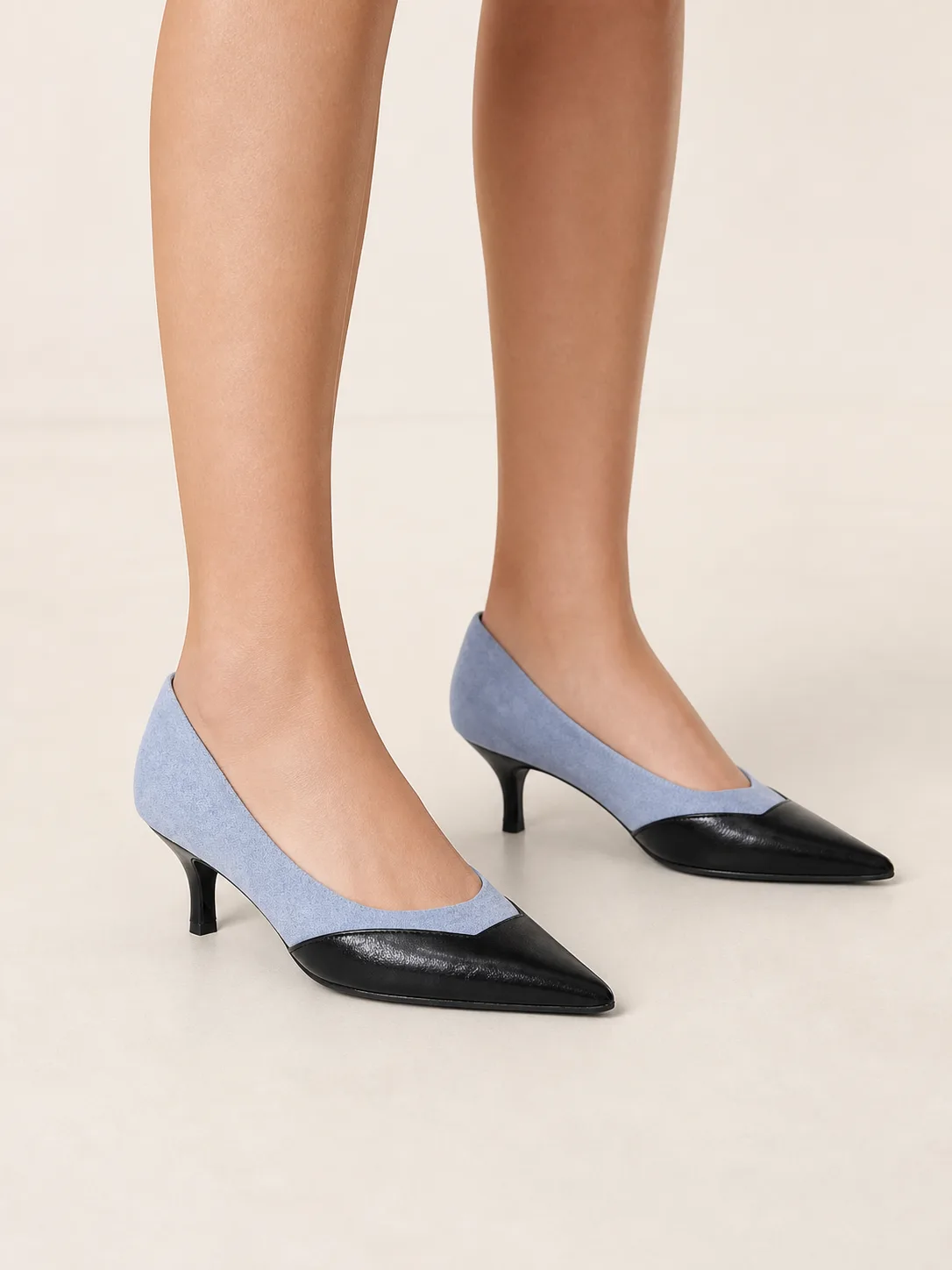 BLUE BLACK CAP TOE KITTEN HEEL PUMPS PRODUCT76 — photo 1
