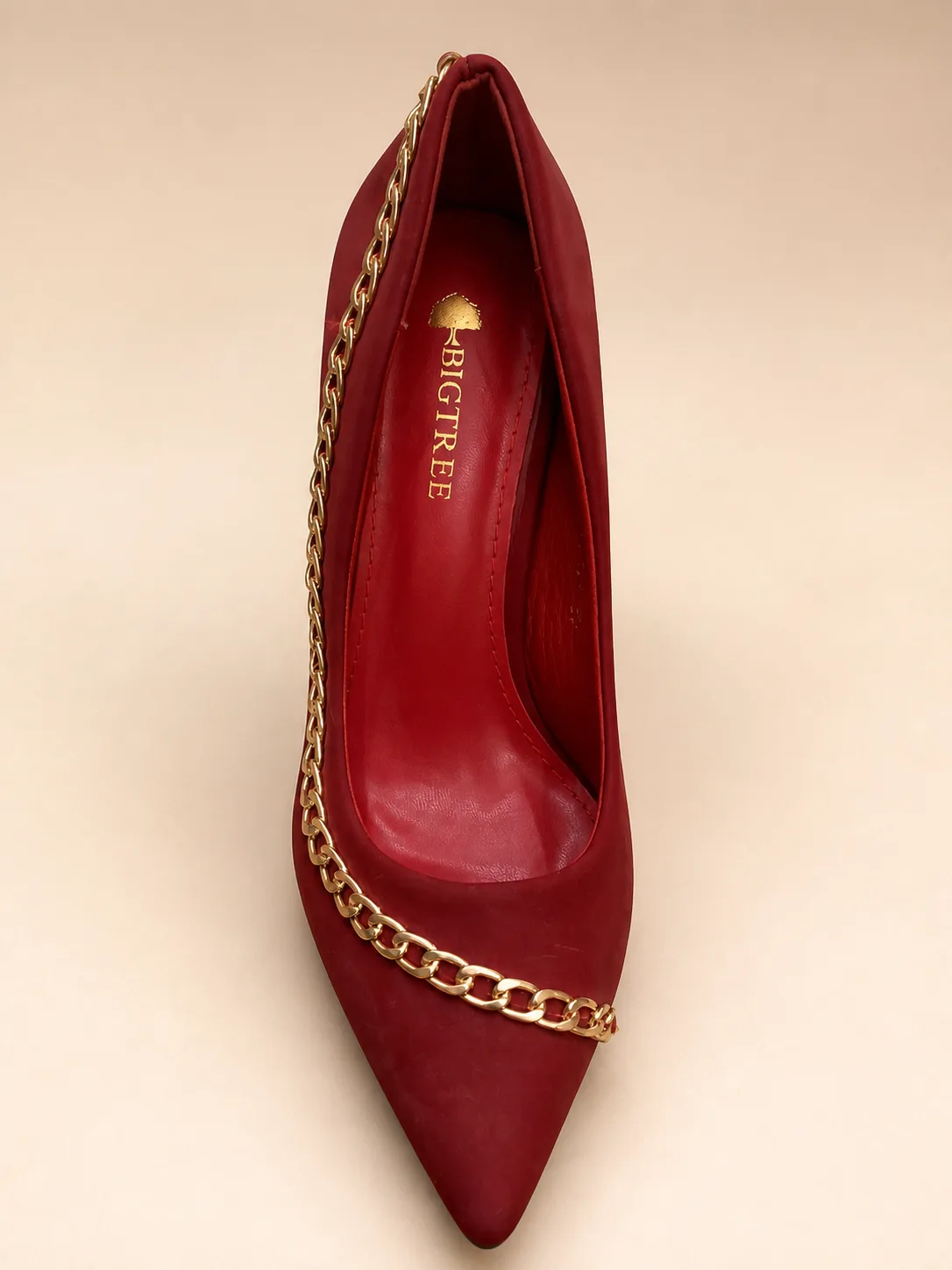 WINE GOLD CHAIN TRIM POINTED PUMPS PRODUCT281