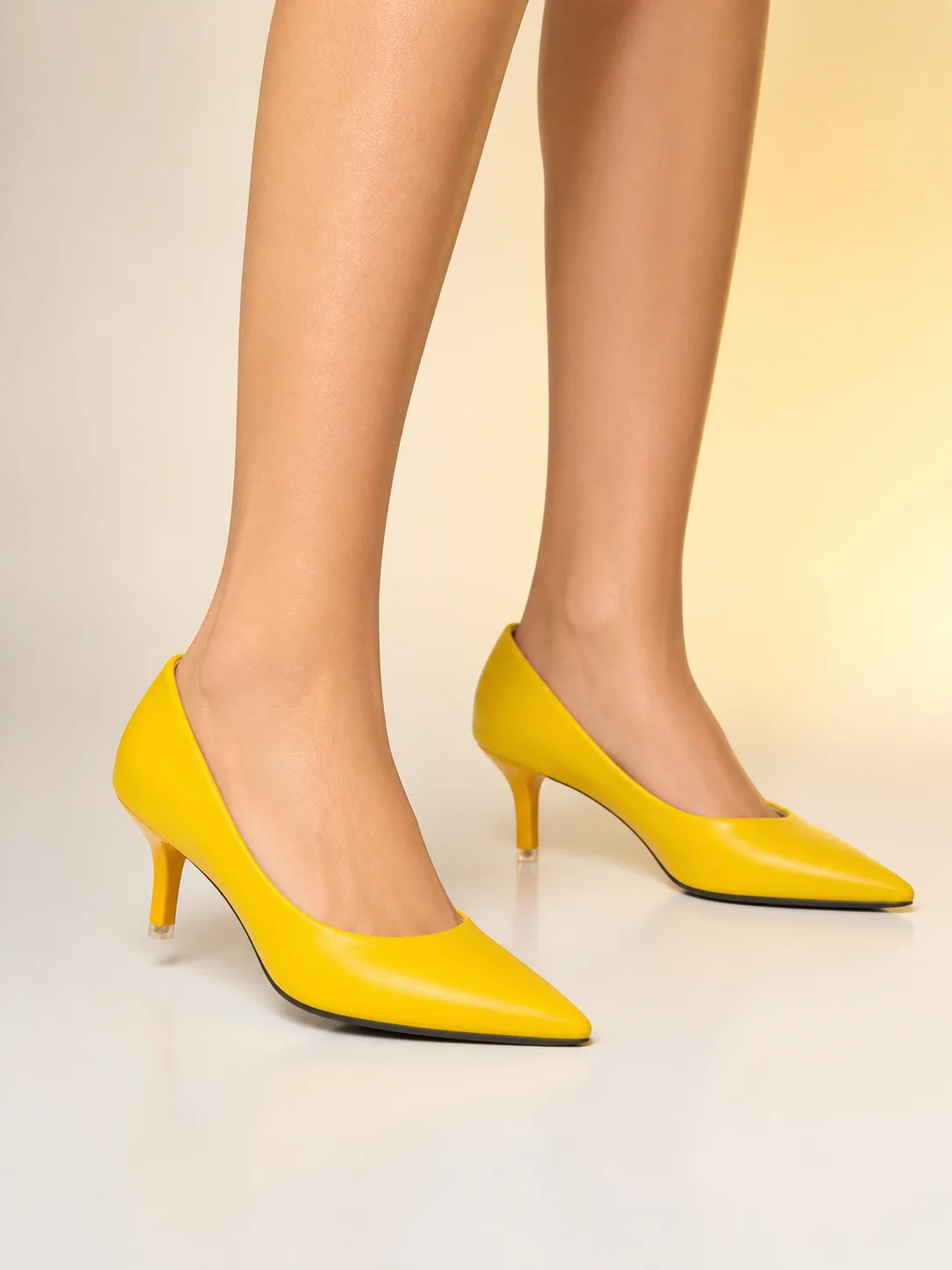 YELLOW POINTED KITTEN HEEL PUMPS PRODUCT127 — photo 1