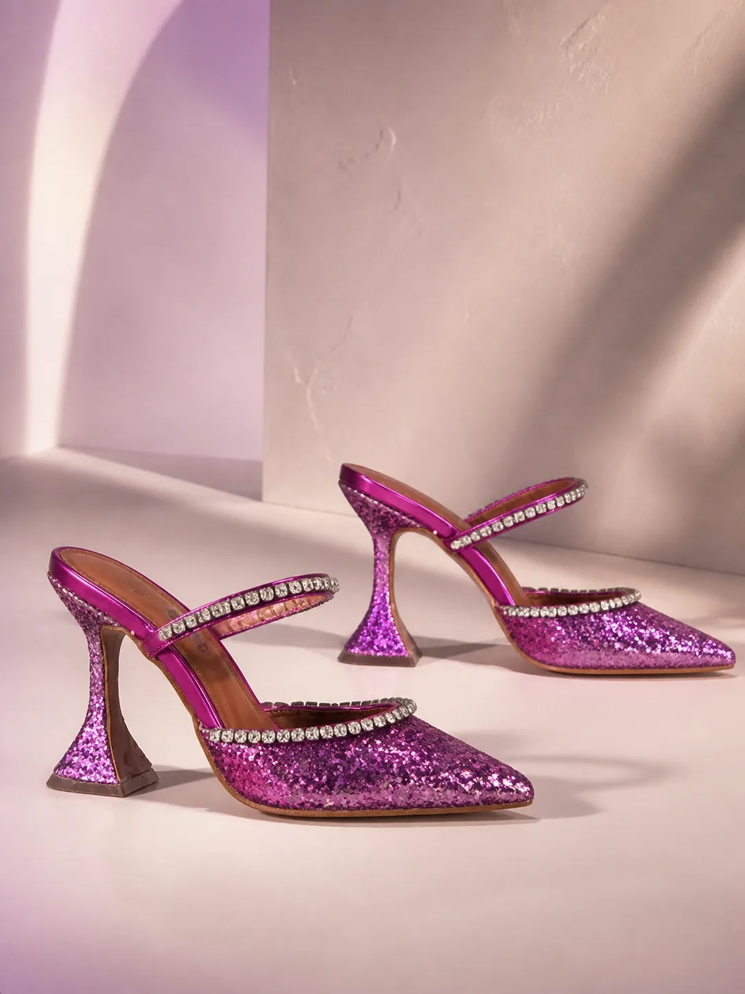 FUCHSIA GLITTER CRYSTAL STRAP MULES PRODUCT144