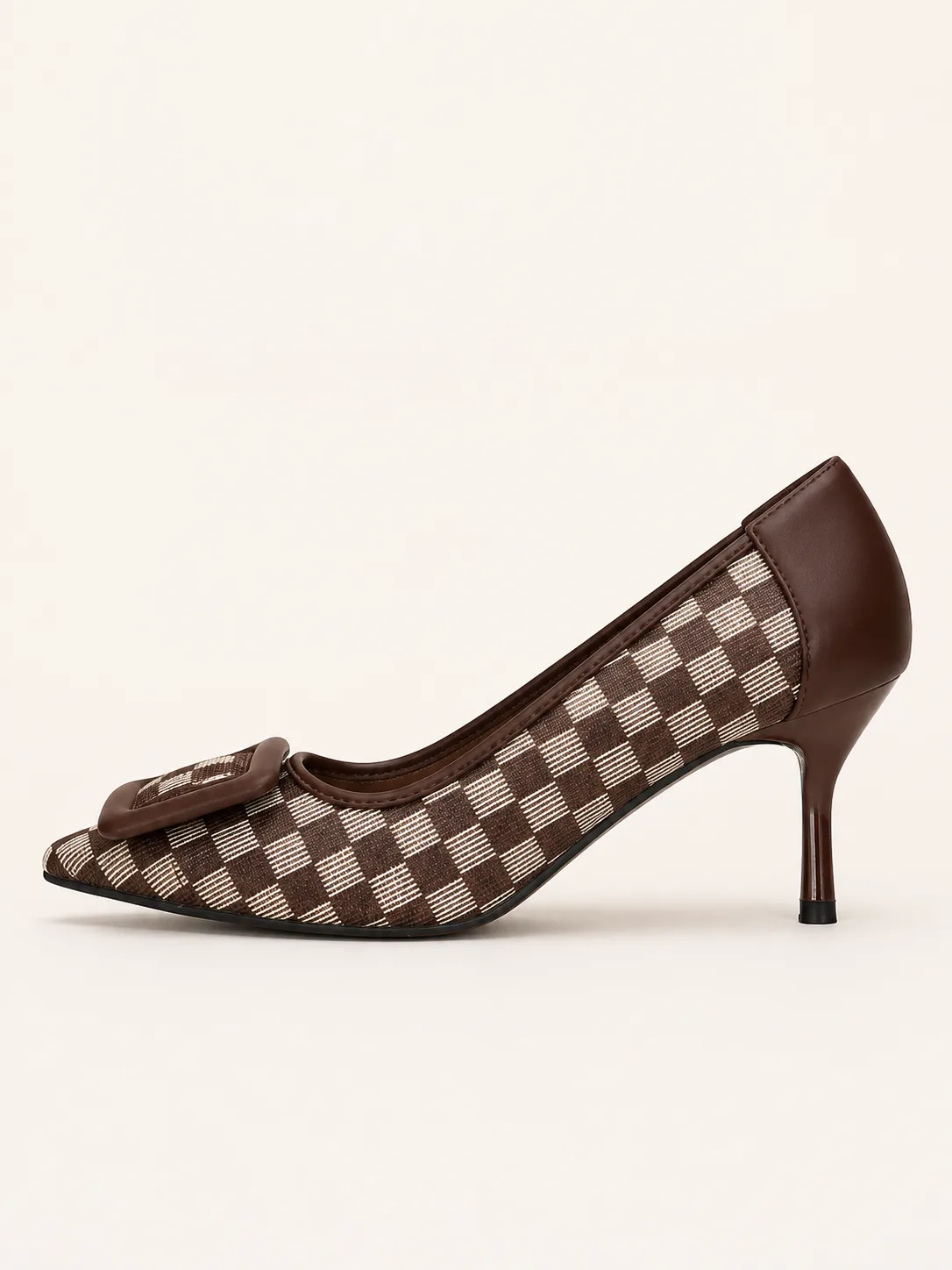 BROWN CHECK BUCKLE STILETTO PUMPS PRODUCT126 — photo 1
