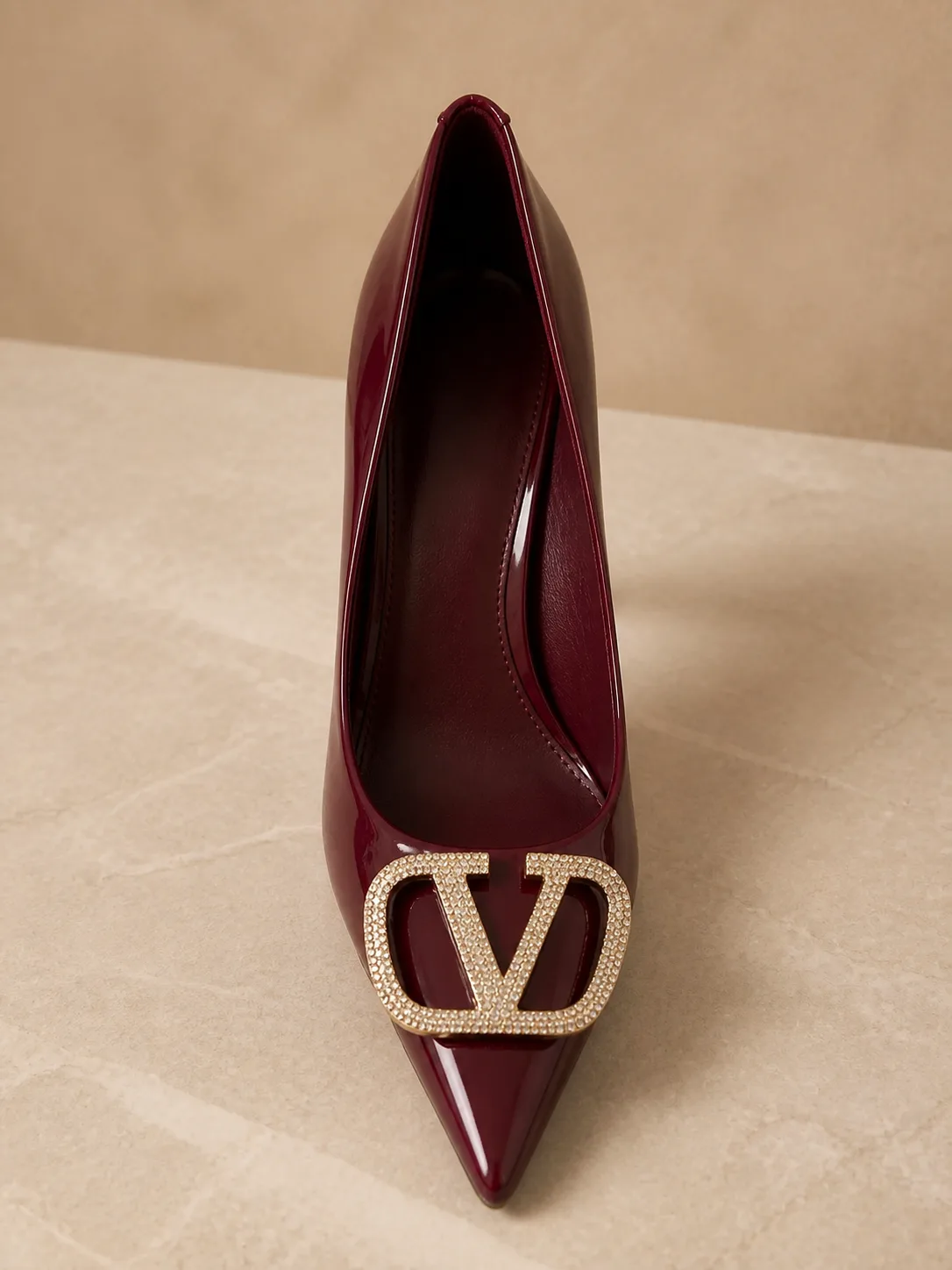 MAROON PATENT CRYSTAL V BUCKLE PUMPS PRODUCT192