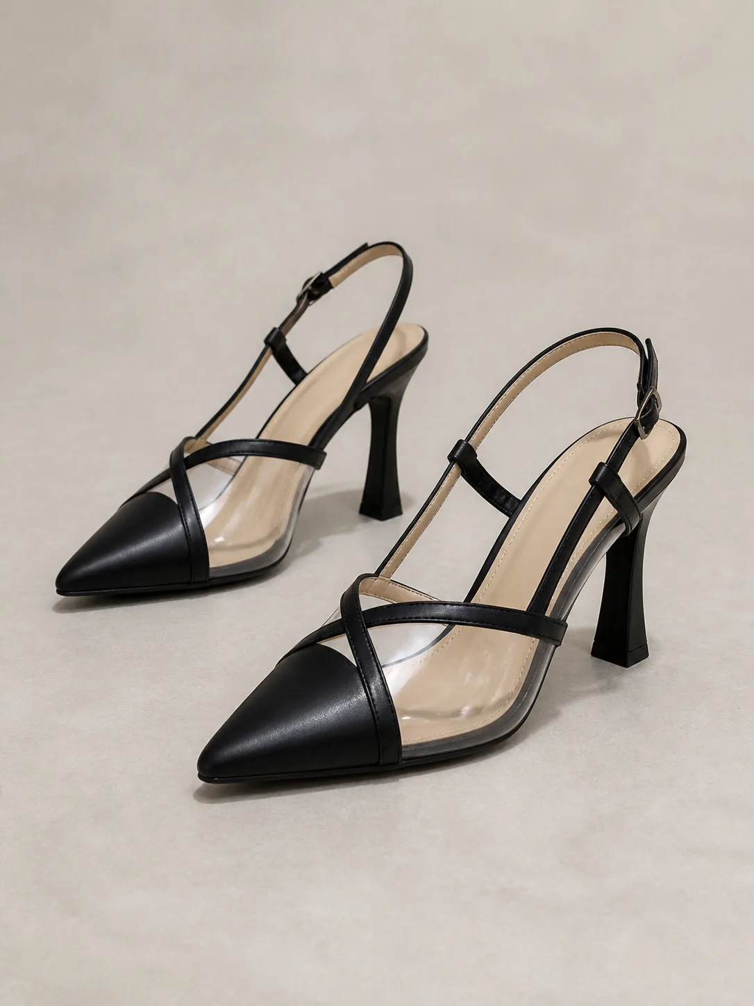 BLACK CLEAR CROSS STRAP SLINGBACK HEELS PRODUCT86