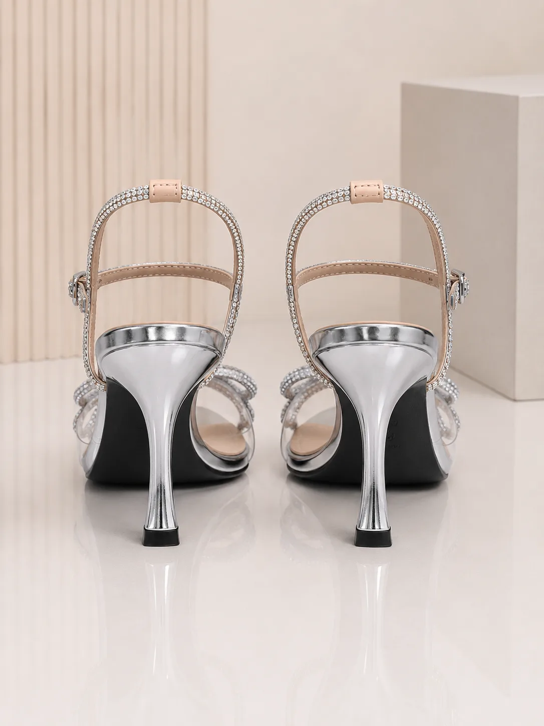 SILVER CRYSTAL BOW STRAPPY SANDALS 201 — photo 1