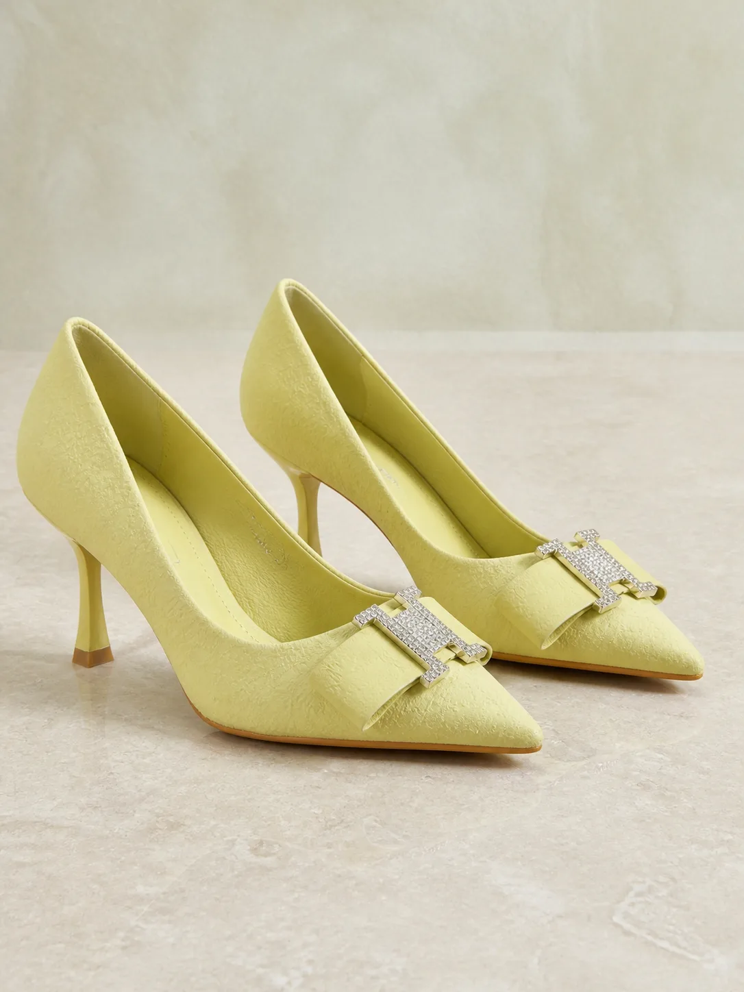 LEMON SHIMMER CRYSTAL BOW KITTEN HEEL PUMPS PRODUCT12