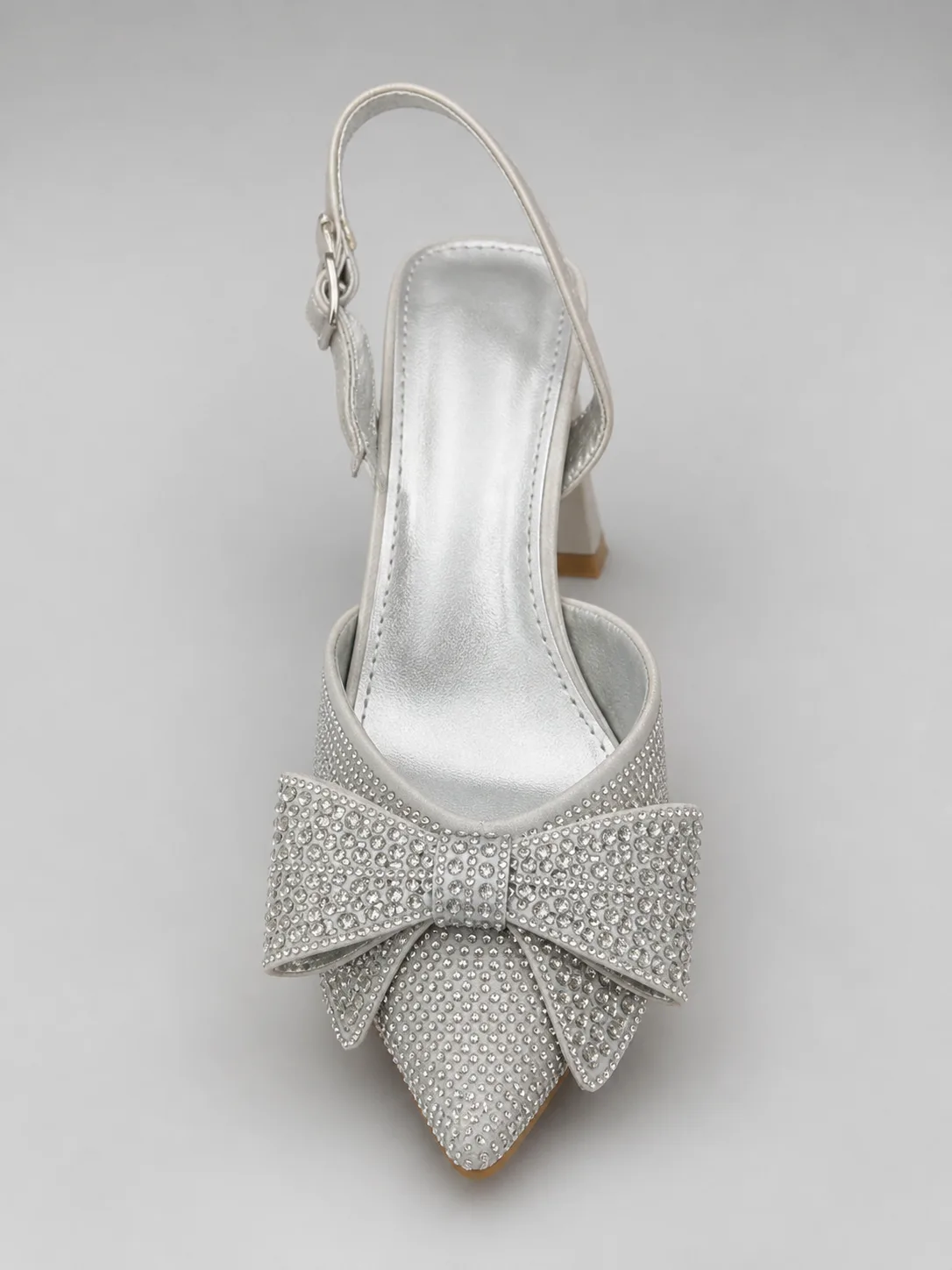 SILVER CRYSTAL BOW SLINGBACK PUMPS PRODUCT261