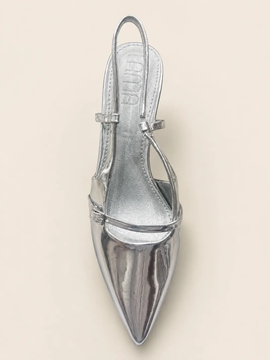 SILVER MIRROR STRAP SLINGBACK HEELS PRODUCT170