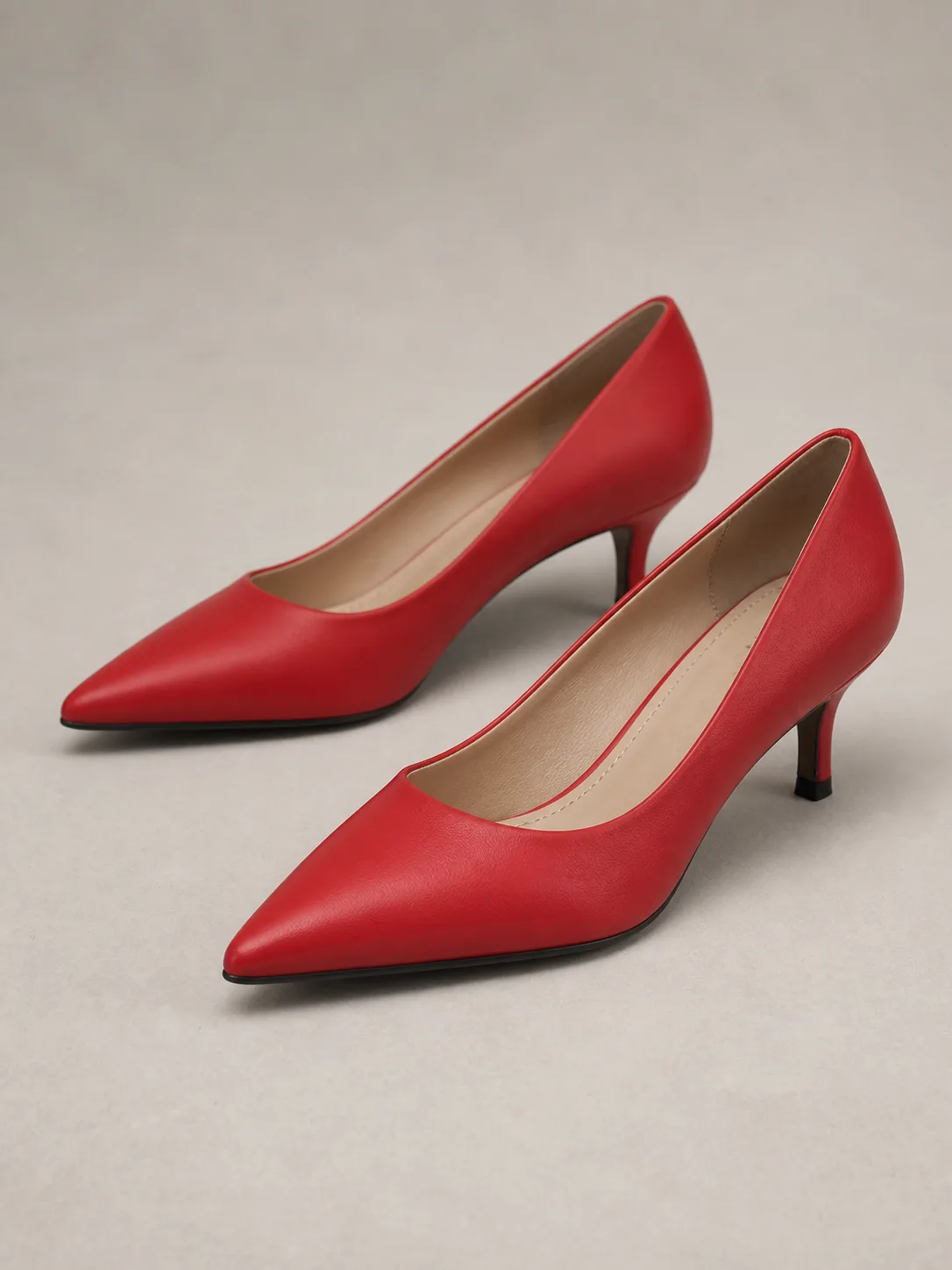 RED POINTED KITTEN HEEL PUMPS PRODUCT91