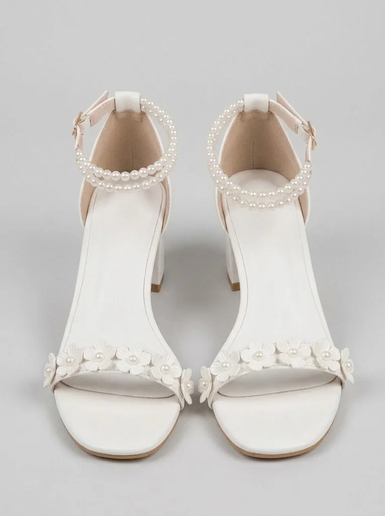 WHITE PEARL BAND BLOCK HEEL SANDALS 4213 — photo 1