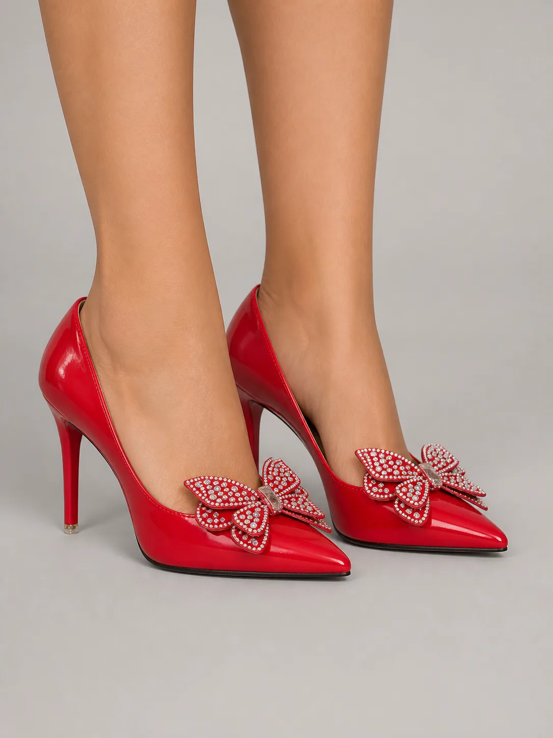 RED PATENT CRYSTAL FLOWER STILETTO PUMPS PRODUCT64 — photo 1