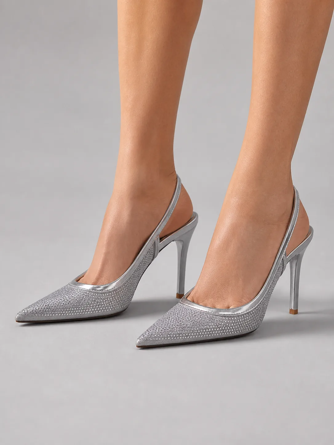 SILVER CRYSTAL CLEAR PANEL SLINGBACK HEELS PRODUCT27 — photo 1