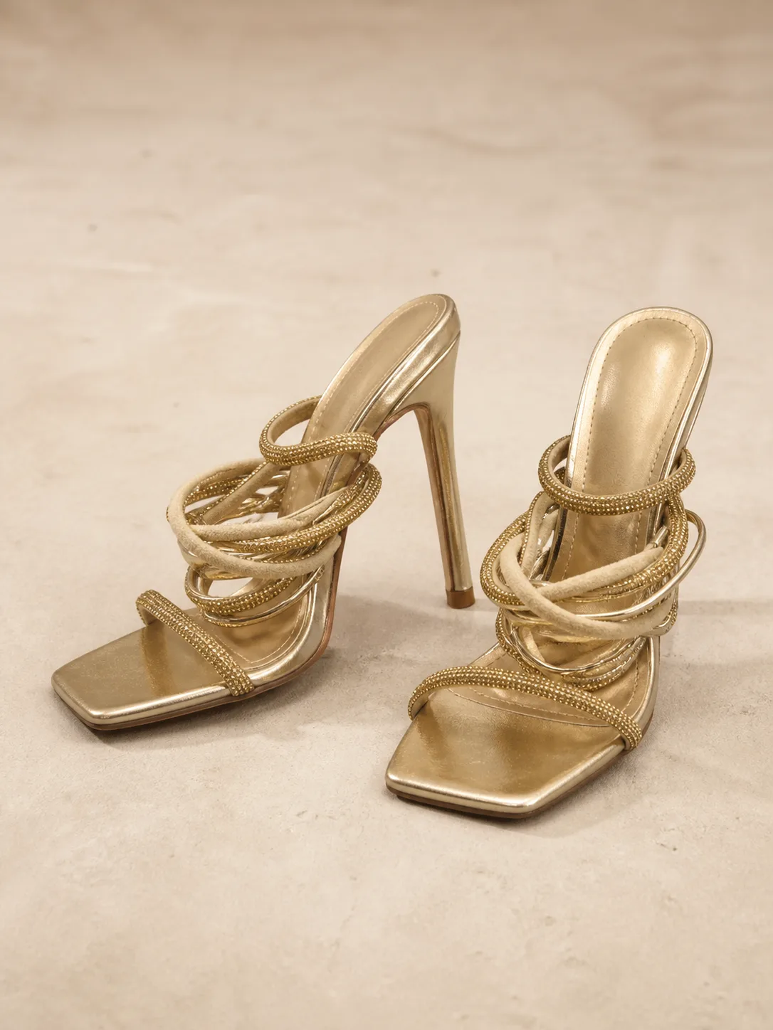 GOLD ROPE STRAND SQUARE TOE STILETTOS PRODUCT313