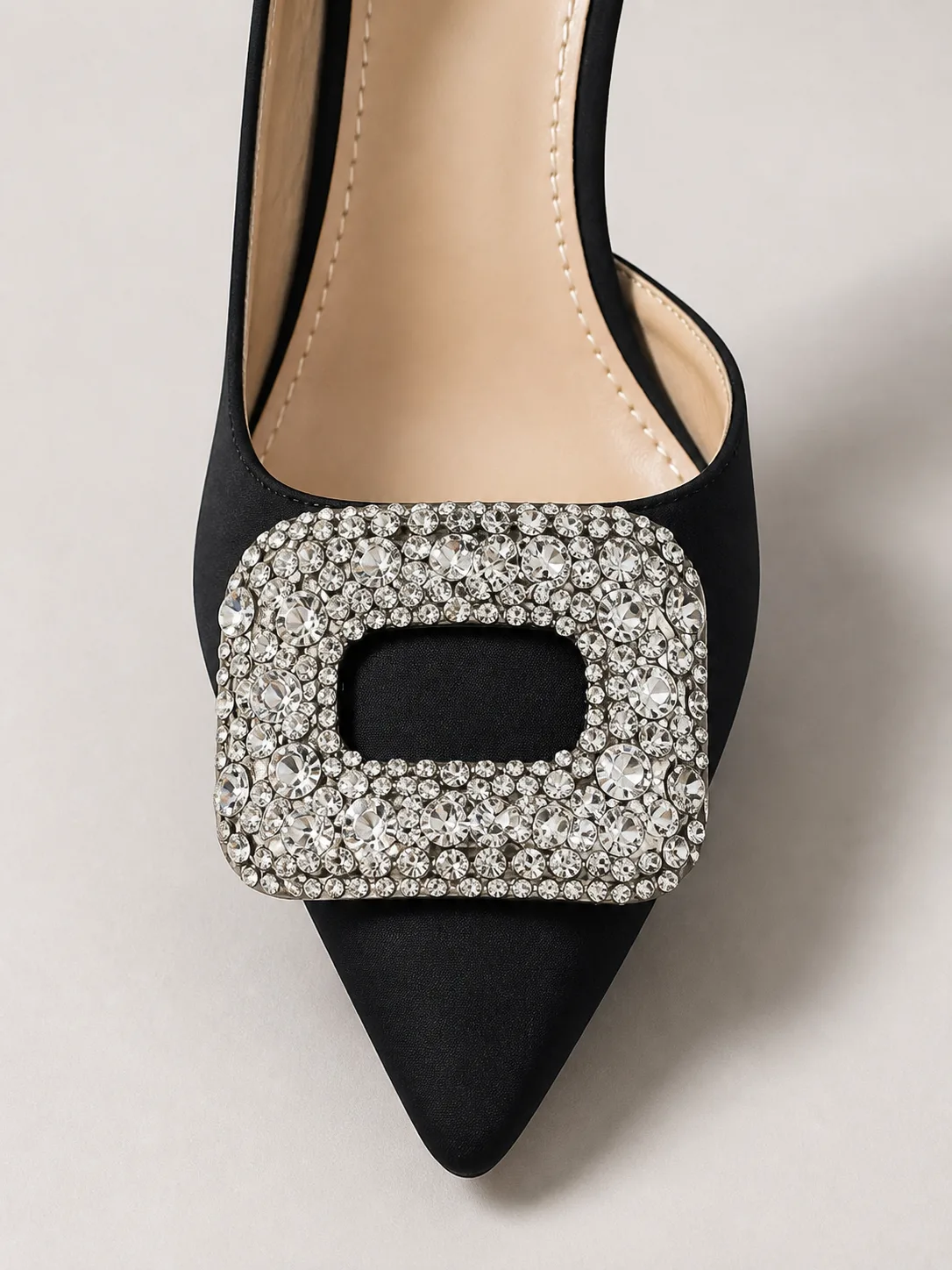 BLACK SATIN CRYSTAL SQUARE BUCKLE PUMPS PRODUCT96 — photo 1