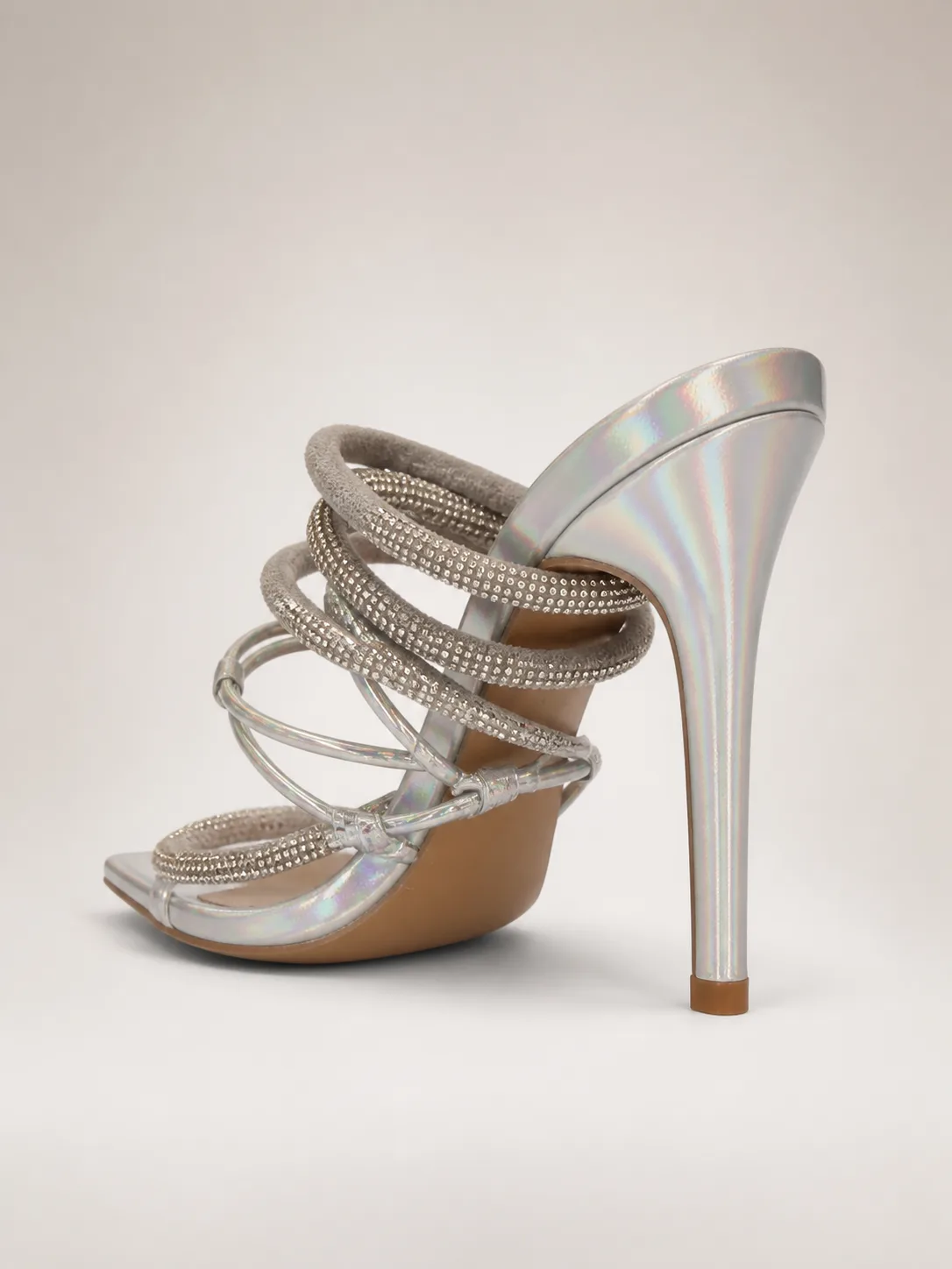 SILVER IRIDESCENT RHINESTONE STRAP MULES PRODUCT327 — photo 1