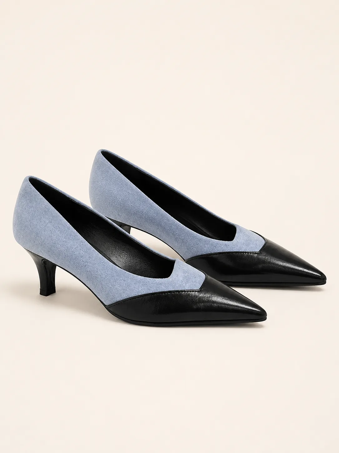 BLUE BLACK CAP TOE KITTEN HEEL PUMPS PRODUCT76