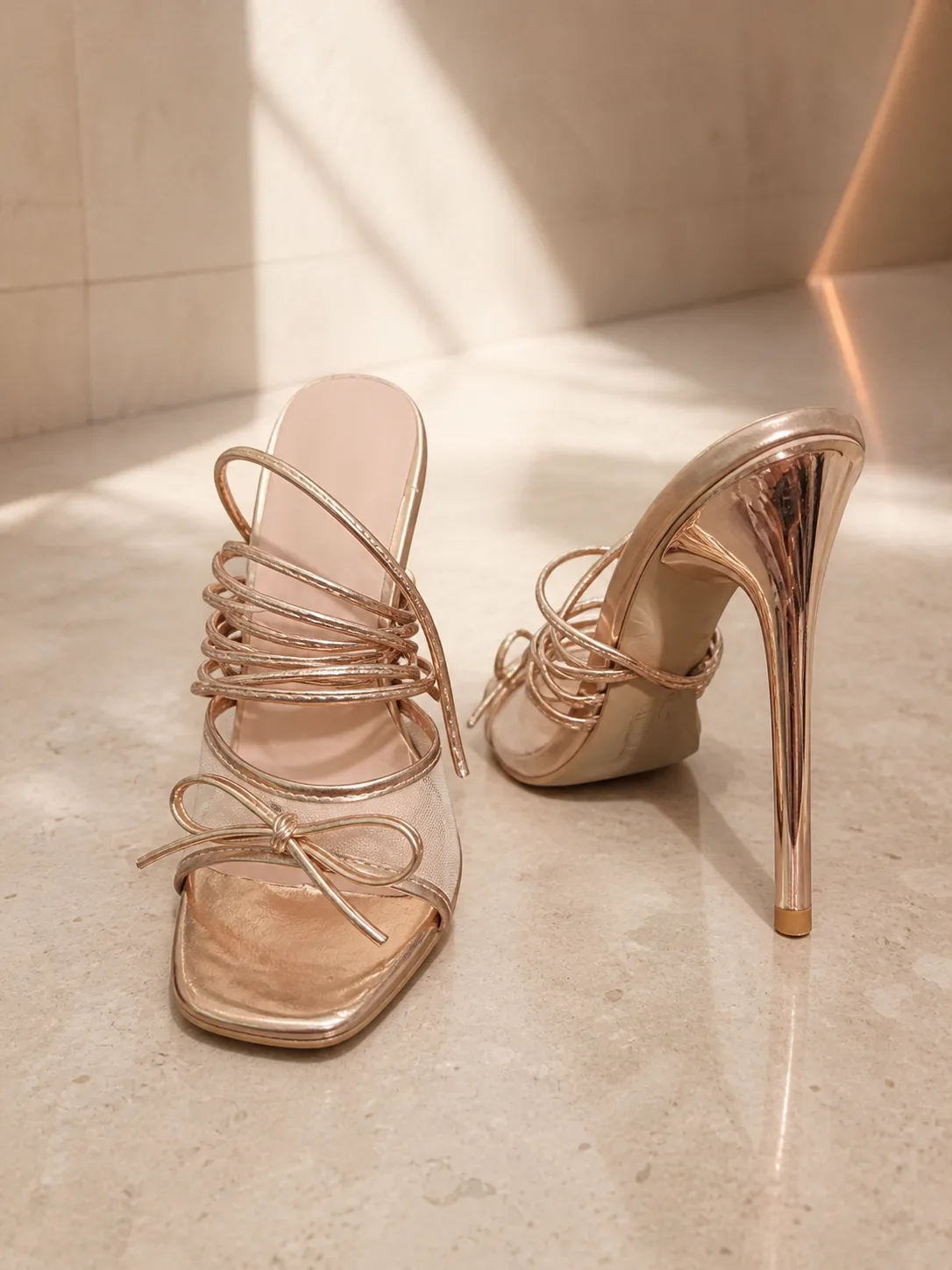 ROSE GOLD CLEAR STRAND BOW STILETTOS PRODUCT332