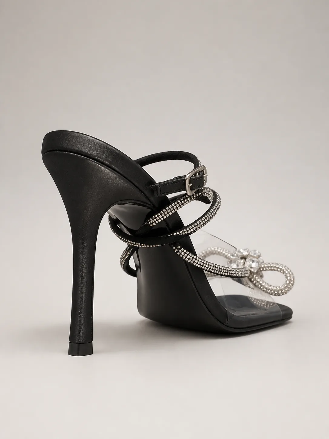 BLACK RHINESTONE BOW CLEAR STRAP SANDALS PRODUCT341 — photo 1