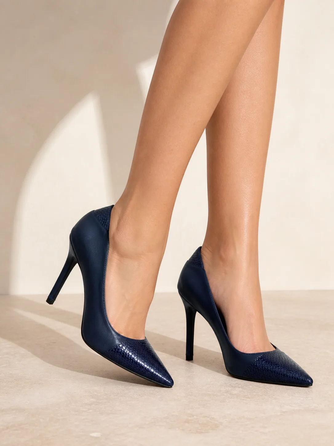 NAVY SNAKE PANEL POINTED STILETTO PUMPS PRODUCT278 — photo 1