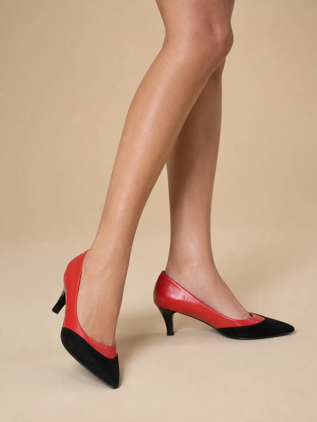 RED BLACK TWO TONE POINTED STILETTO PUMPS PRODUCT58 — photo 1