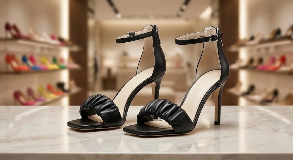 BLACK RUCHED BAND STILETTO SANDALS 206 — photo 1
